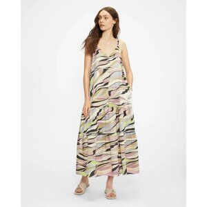 Ted Baker Womens Printed Button Through Cami Dress Dusky Pink Size 1/ US‎ 4